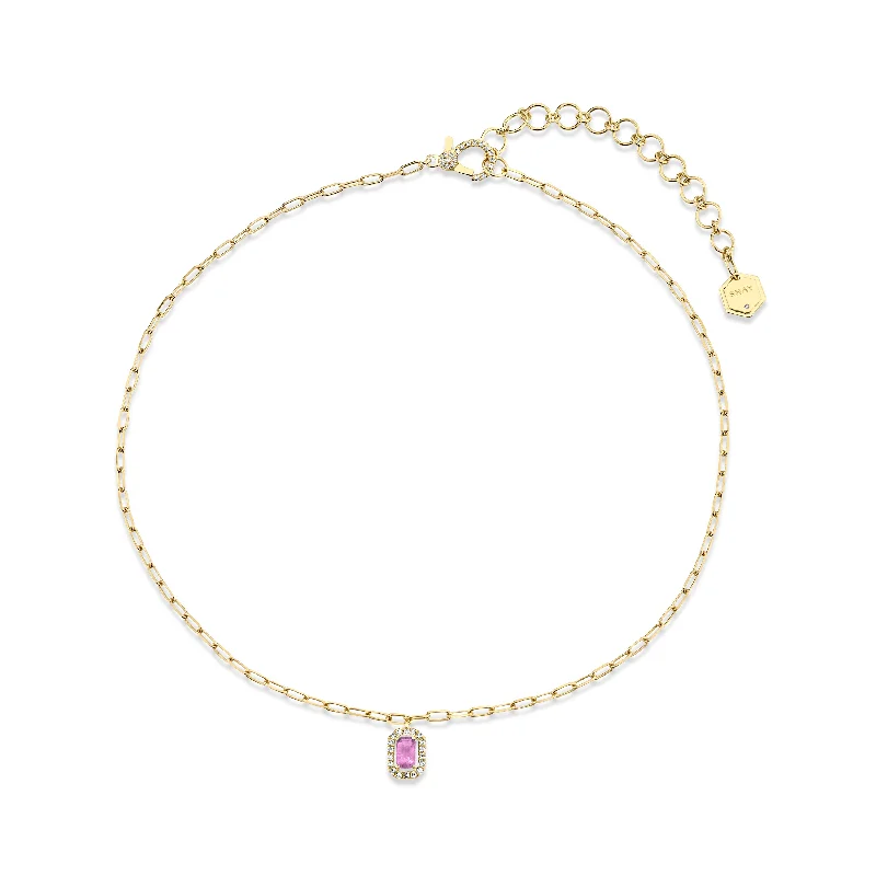 multilayer necklaces for women-MINI ME DIAMOND & PINK SAPPHIRE HALO DROP PENDANT