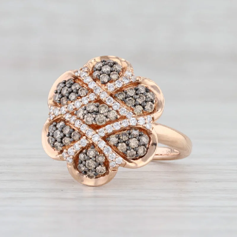 wide band engagement rings for women-0.59ctw Champagne White Diamond Flower Ring 14k Rose Gold Size 6.75 Cocktail