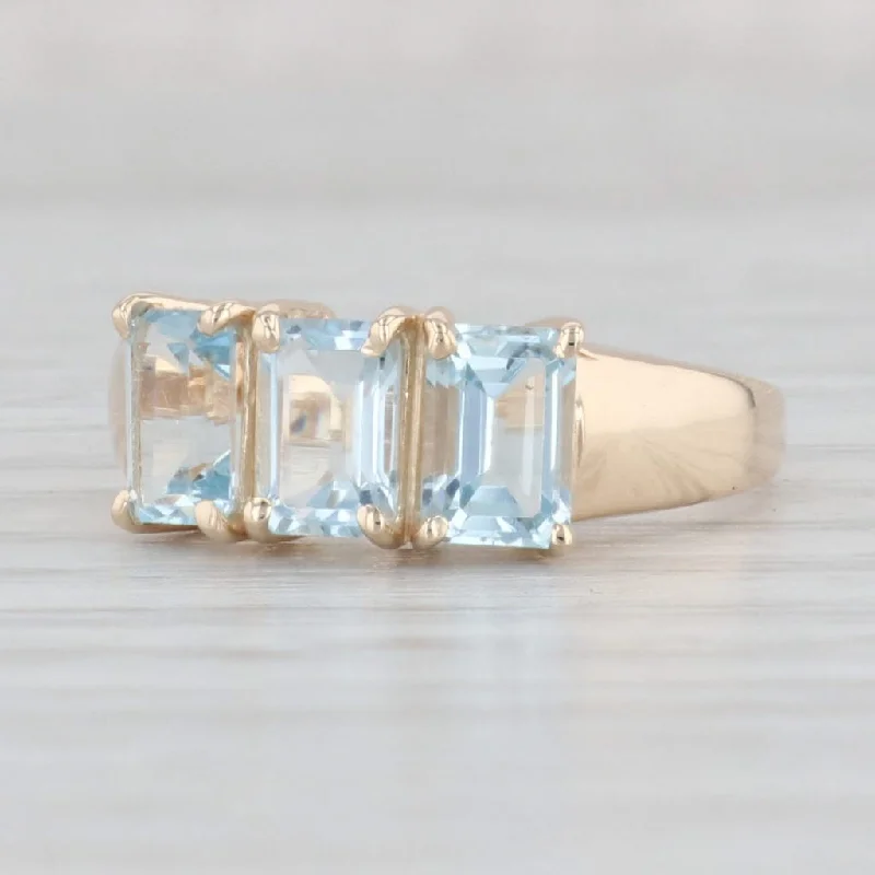 engagement rings with large diamonds for women-1.60ctw 3-Stone Aquamarine Ring 14k Yellow Gold Size 8 March Birthstone