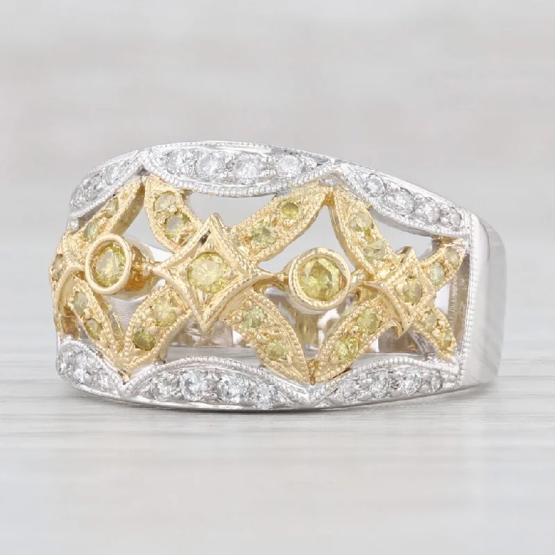 colorful gemstone engagement rings for women-0.39ctw Yellow & White Diamond Flower Ring 18k Gold Size 7.25