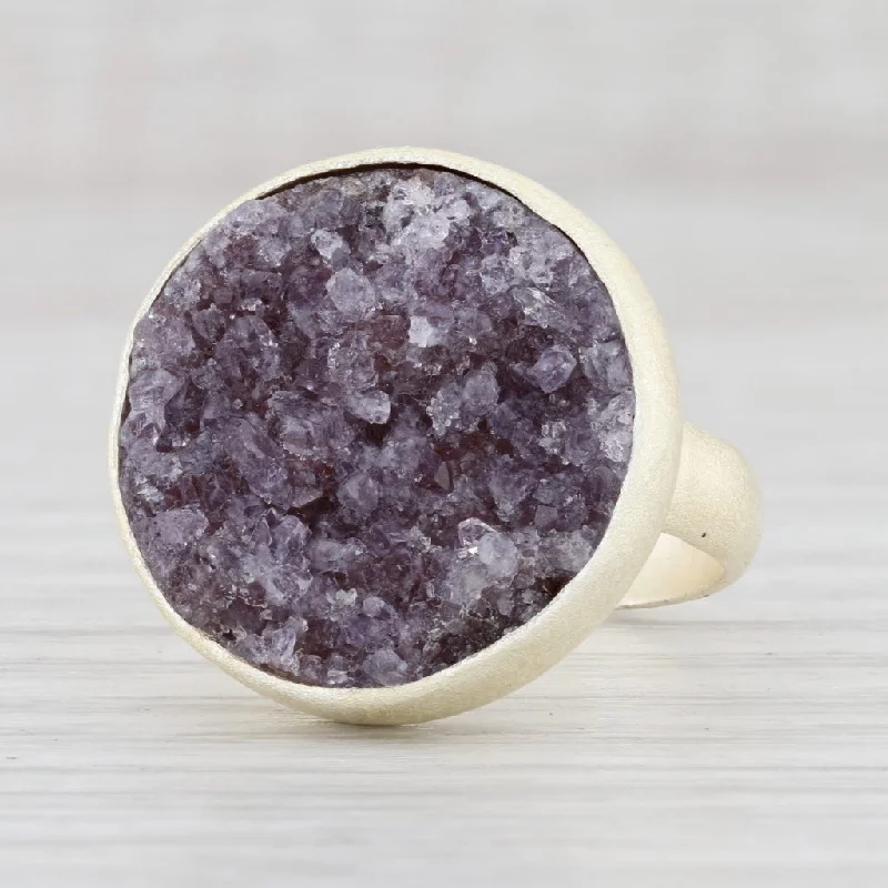 vintage-inspired engagement rings for women-New Nina Nguyen Statement Ring Amethyst Druzy Sterling Silver Size 7.25