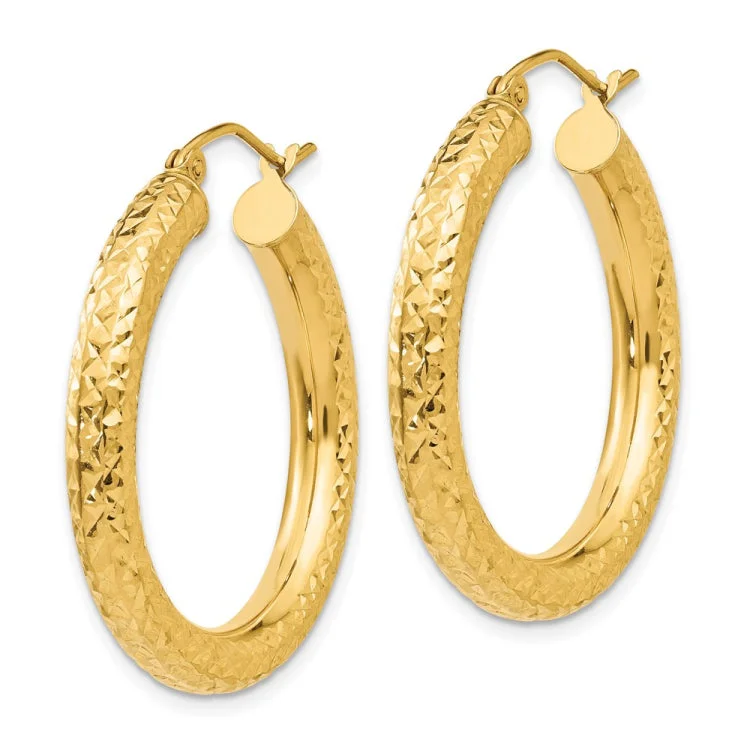 infinity earrings for women-14k Diamond-cut 4mm Round Hoop Earrings