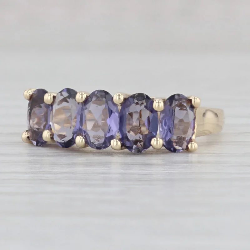 vintage diamond engagement rings for women-1.90ctw Iolite Ring 10k Yellow Gold Size 6.25 Stackable Tiered 5-Stone