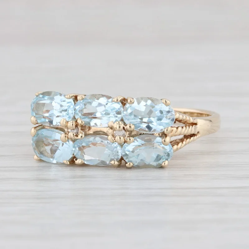 antique engagement rings for women-3.40ctw Blue Topaz Diamond Cluster Ring 10k Yellow Gold Size 9.5