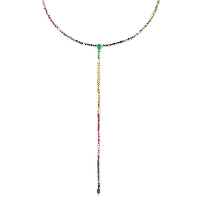 unique necklaces for women-READY TO SHIP RAINBOW THREAD Y NECKLACE