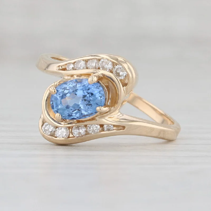 gold engagement rings for women-1.43ctw Light Blue Oval Sapphire Diamond Bypass Ring 14k Yellow Gold Size 7.25