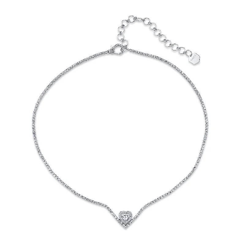 snake chain necklaces for women-READY TO SHIP DIAMOND FLOATING HEART PAVE THREAD NECKLACE