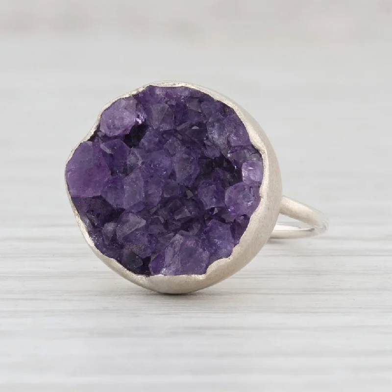 oval engagement rings for women-New Nina Nguyen Amethyst Druzy Statement Ring Sterling Silver Size 6