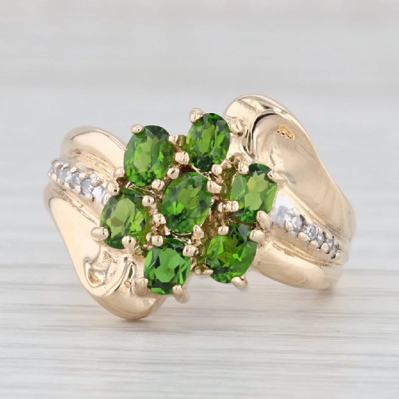 promise engagement rings for women-1.46ctw Green Chrome Diopside Diamond Cluster Ring 14k Yellow Gold Bypass Size 8