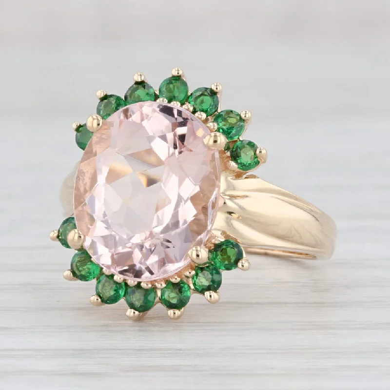 elegant diamond engagement rings for women-5.30ctw Morganite Tsavorite Garnet Ring 14k Yellow Gold Size 6