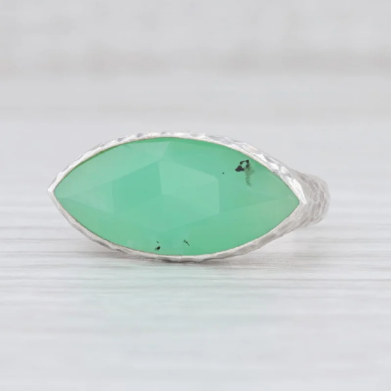 wedding sets engagement rings for women-New Nina Nguyen Green Chrysoprase Ring Mekong Sterling Silver Hammered Size 6.75