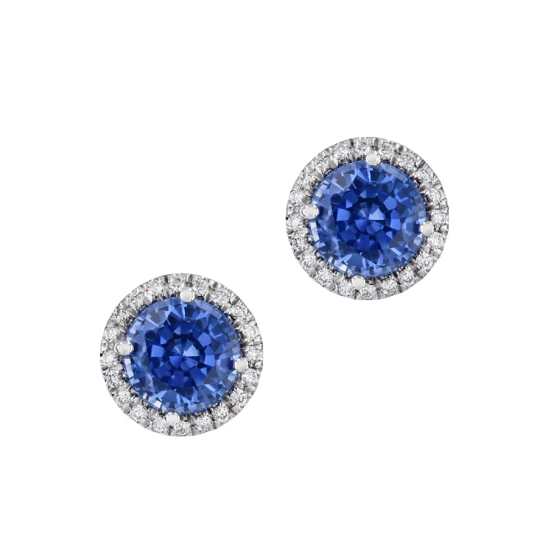 chic earrings for women-Cornflower Blue Sapphire Pave Diamond Stud Earrings