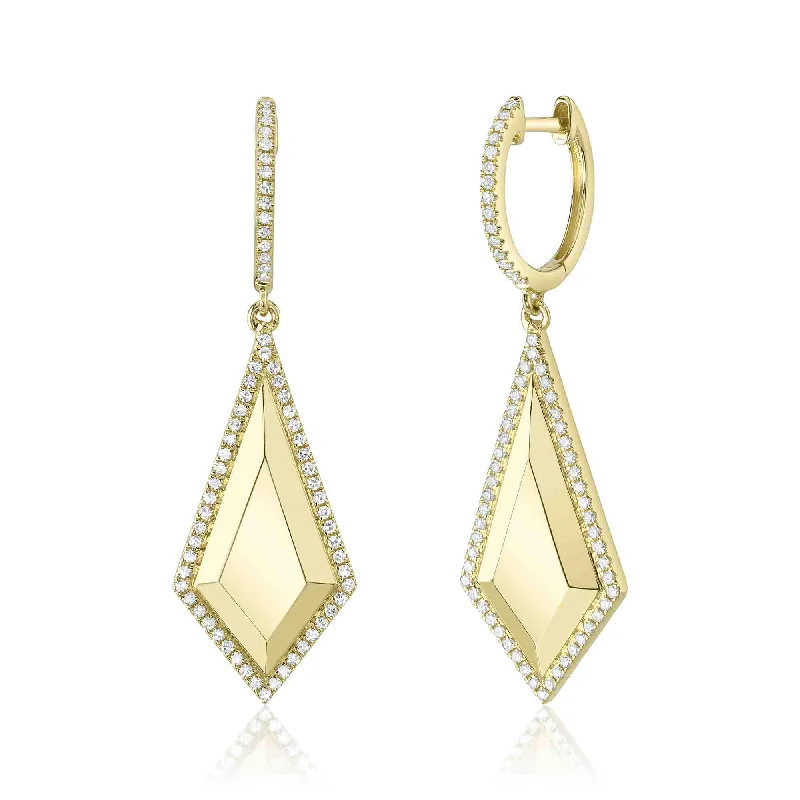 minimalist earrings for women-Yellow Gold Geometric Diamond Drop Earrings