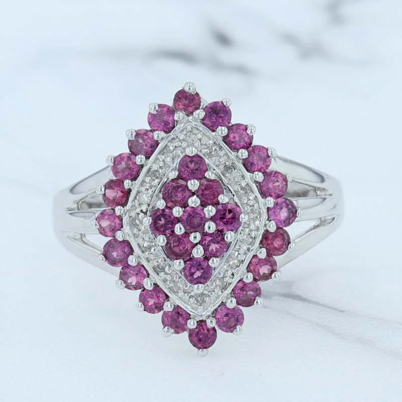 antique engagement rings for women-New 1.55ctw Ruby Cluster Diamond Halo Cocktail Ring Sterling Silver Size 9