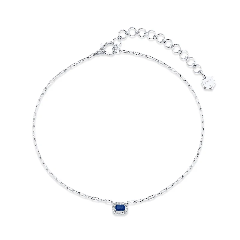 turtle necklaces for women-MINI ME DIAMOND & BLUE SAPPHIRE HALO DROP NECKLACE