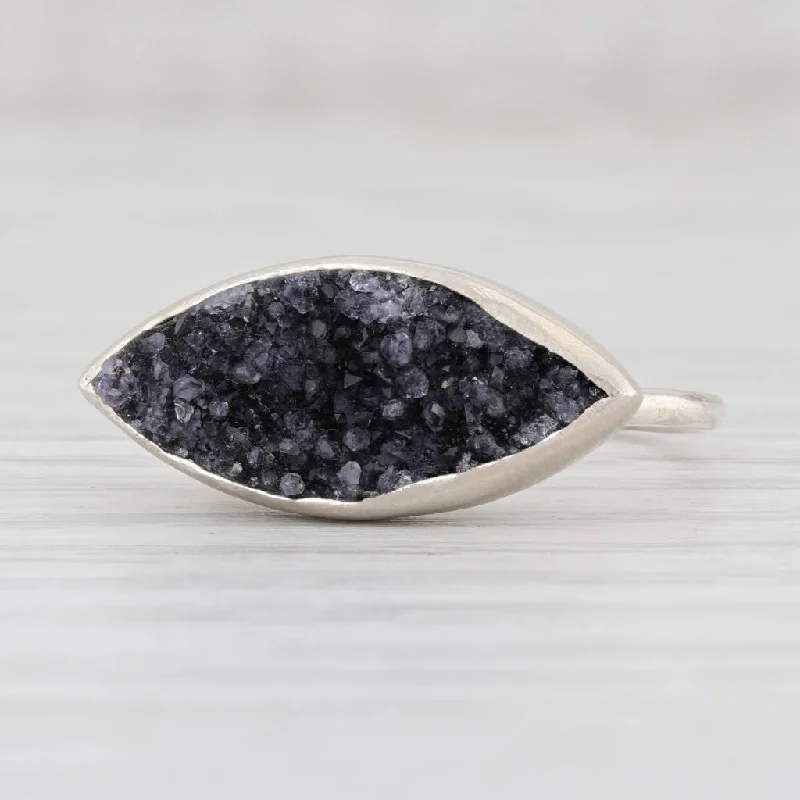 custom sapphire engagement rings for women-New Nina Nguyen Amethyst Druzy Ring Size 7.25 Sterling Silver Solitaire