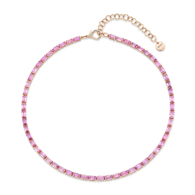 high-end necklaces for women-READY TO SHIP PINK SAPPHIRE TENNIS NECKLACE