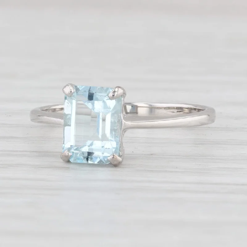 engagement rings with white gold bands for women-Vintage 1.50ct Aquamarine Ring Platinum Emerald Cut Solitaire March Birthstone 7