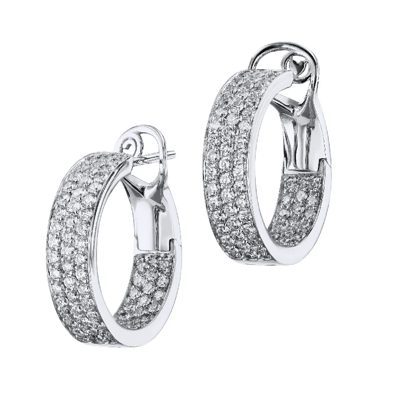 silver hoop earrings for women-White Gold Diamond Pave Inside-Out Hoop Earrings