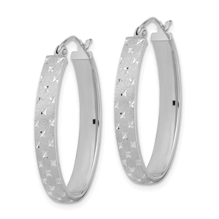 diamond stud earrings for women-14k White Gold Polished Satin Diamond-cut Hoop Earrings