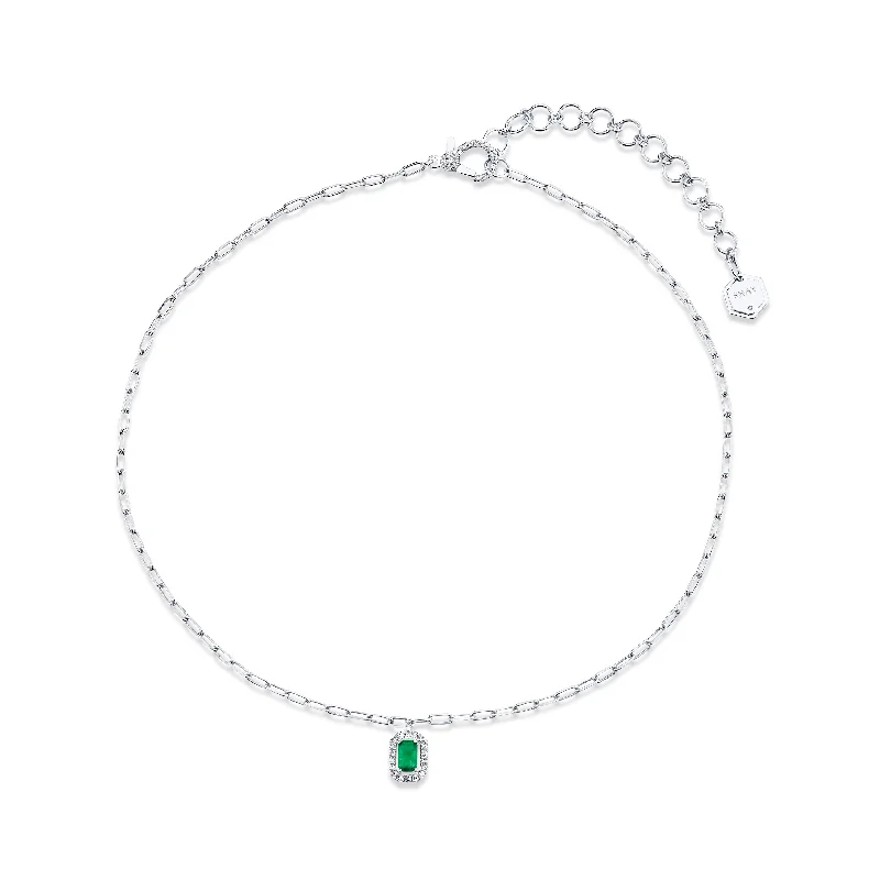 luxury necklaces for women-MINI ME DIAMOND & EMERALD HALO DROP PENDANT