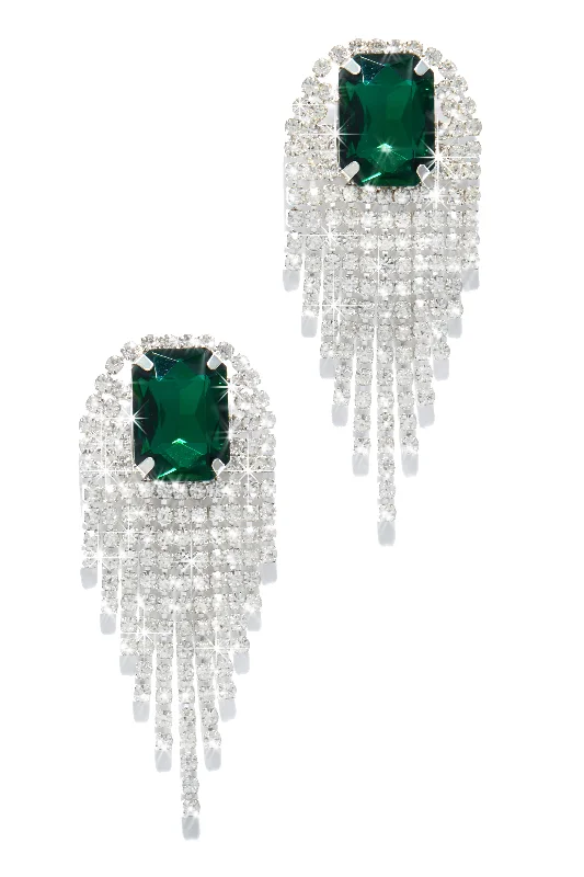 chic diamond earrings for women-Tatiana Embellished Dangle Earring - Green