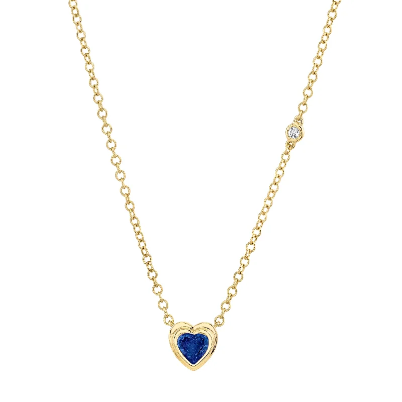 custom name necklaces for women-MINI ME BLUE SAPPHIRE BEZEL HEART NECKLACE