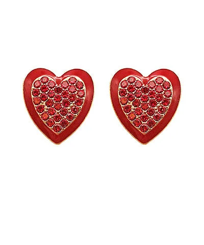 sterling silver earrings for women-Red Stone Heart Earrings