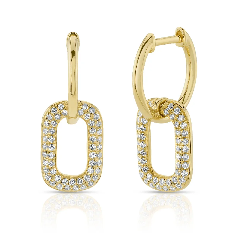 bridal drop earrings for women-Yellow Gold Diamond Pave Hoop Drop Earrings