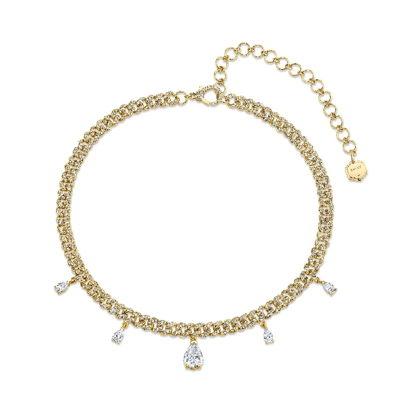 layered gold necklaces for women-5 DIAMOND PEARDROP MINI PAVE LINK NECKLACE