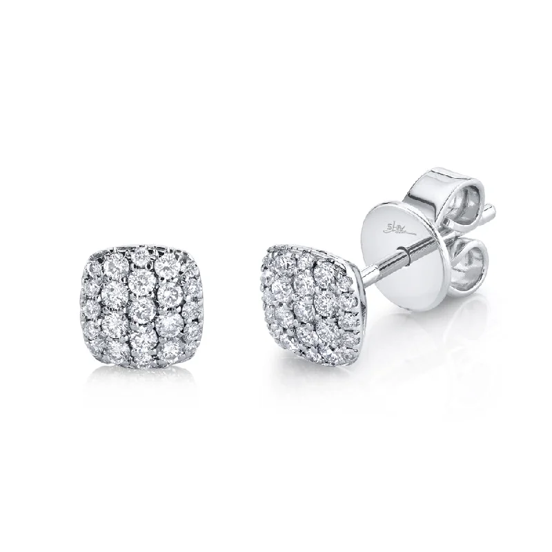 star-shaped earrings for women-White Gold Diamond Pave Square Stud Earrings