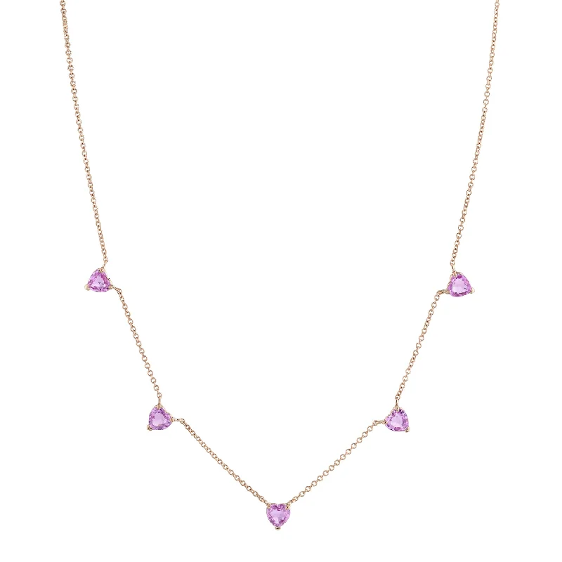 rose gold necklaces for women-PINK SAPPHIRE 5 HEART NECKLACE