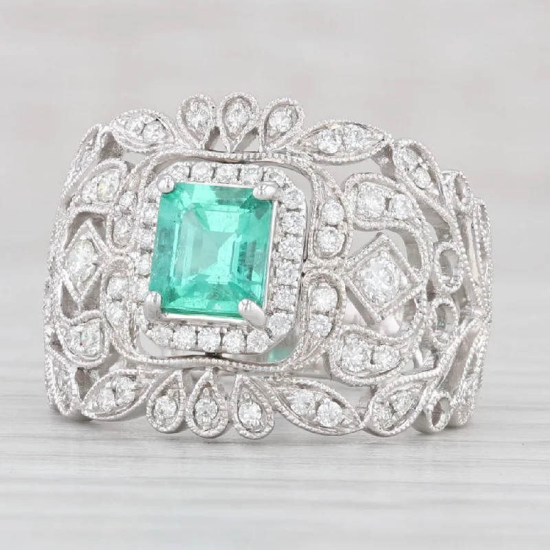 bridal engagement rings for women-New 1.16ctw Emerald Diamond Cocktail Ring 14k White Gold Size 7