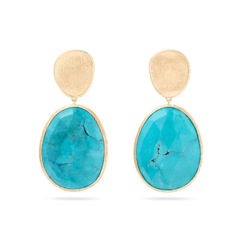 long dangly earrings for women-18kt Yellow Gold Turquoise Lunaria Collection Drop Earrings