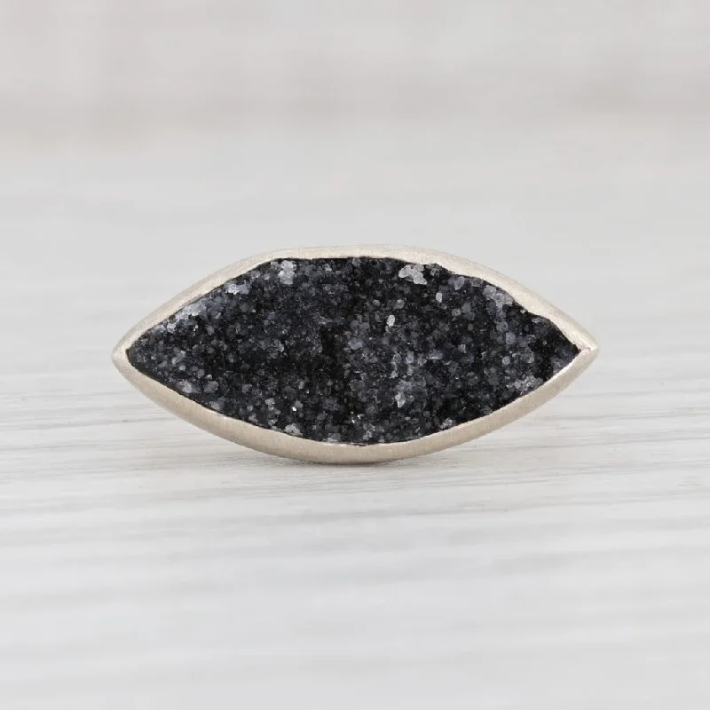 affordable platinum engagement rings for women-New Nina Nguyen Black Druzy Statement Ring Size 7 Sterling Silver Solitaire