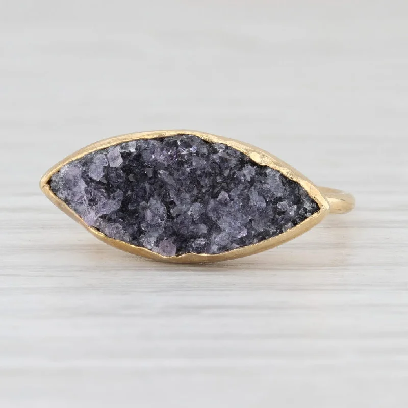 engagement rings with matching wedding bands for women-New Nina Nguyen Amethyst Druzy Ring Sterling Silver 22k Gold Vermeil Size 7