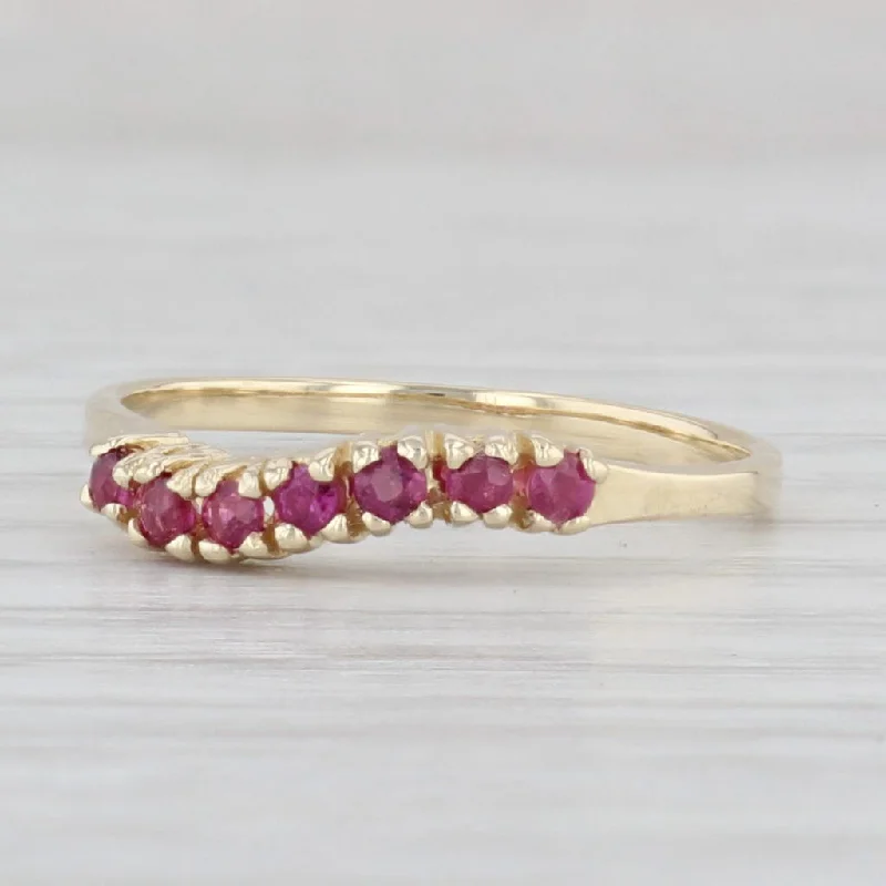 affordable diamond engagement rings for women-Natural & Lab Grown Ruby Ring 14k Yellow Gold Curved Contour Stackable Size 6