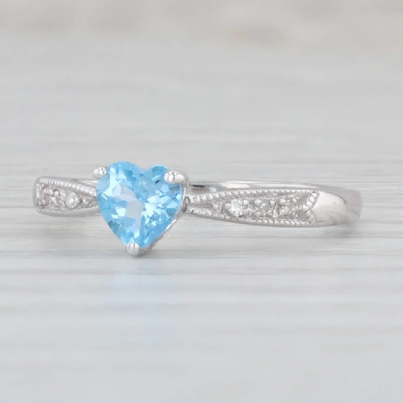 minimalist engagement rings for women-0.58ct Blue Topaz Heart Ring 10k White Gold Size 6.5 Diamond Accents