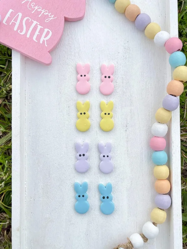 heart earrings for women-Peep Bunny Clay Earrings