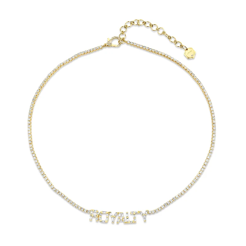 zodiac necklaces for women-READY TO SHIP DIAMOND BAGUETTE THREADS "ROYALTY" NAME NECKLACE