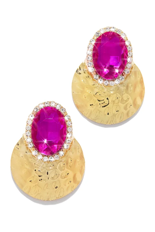 black diamond earrings for women-Weekend Gala Stone Embellished Earring - Fuchsia