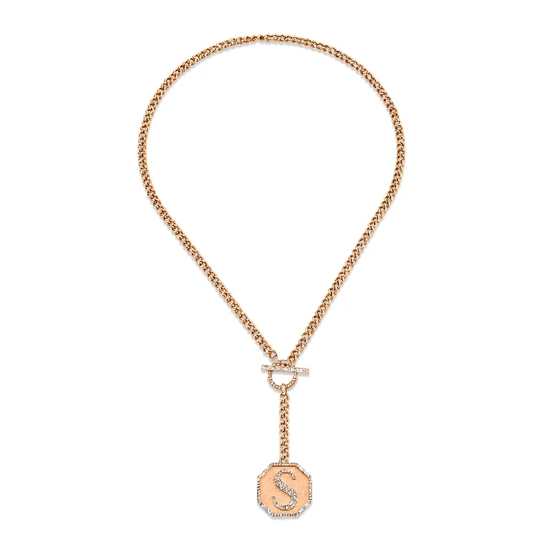 bar necklaces for women-READY TO SHIP DIAMOND OCTAGON S LARIAT