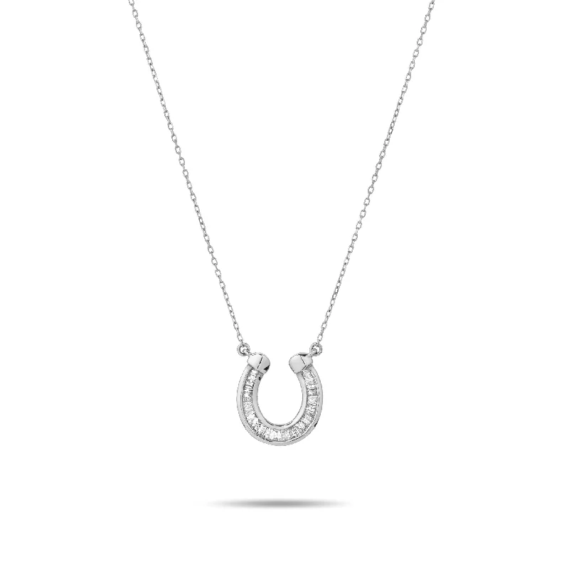 retro necklaces for women-Baguette Horseshoe Necklace in Sterling Silver