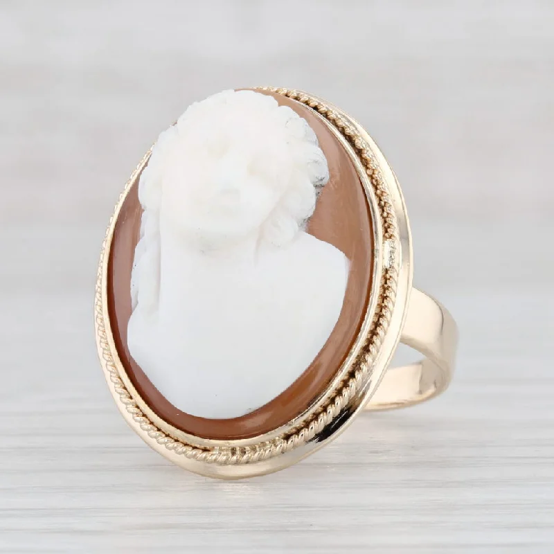 three-stone diamond engagement rings for women-Vintage Figural Carved Shell Cameo Ring 14k Yellow Gold Size 6 Statement