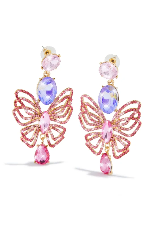 vintage earrings for women-Luxe Fantasy Butterfly Embellished Earring - Pink