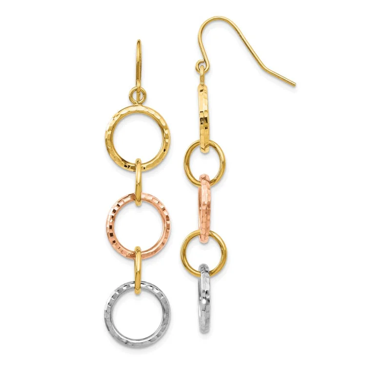 chandelier earrings for women-14k Tri-Color Diamond Cut Circle Dangle Earrings