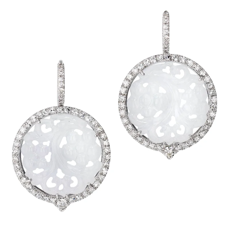 flower stud earrings for women-Icy Jadeite and Diamond White Gold Drop Earrings