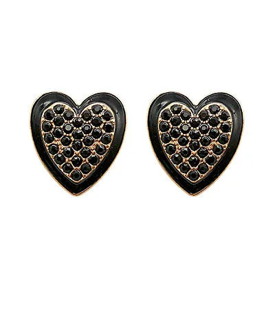 trendy drop earrings for women-Black Stone Heart Earrings