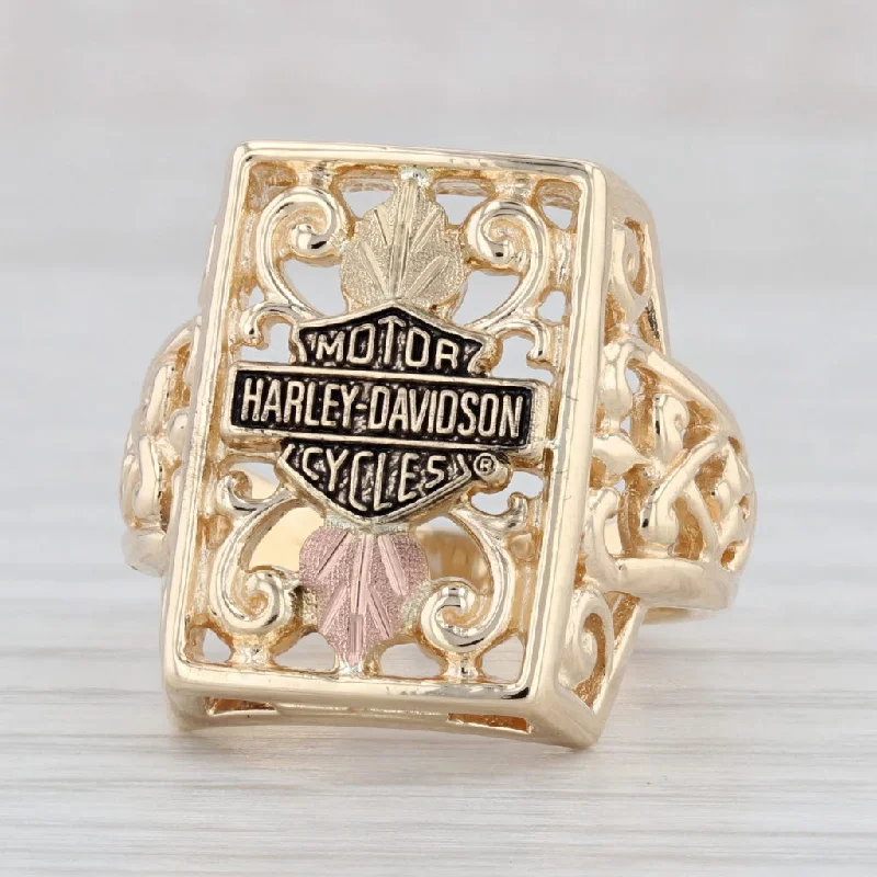 handmade engagement rings for women-Harley Davidson Motorcycles Logo Ring 10k Gold Floral Openwork Ornate Size 6