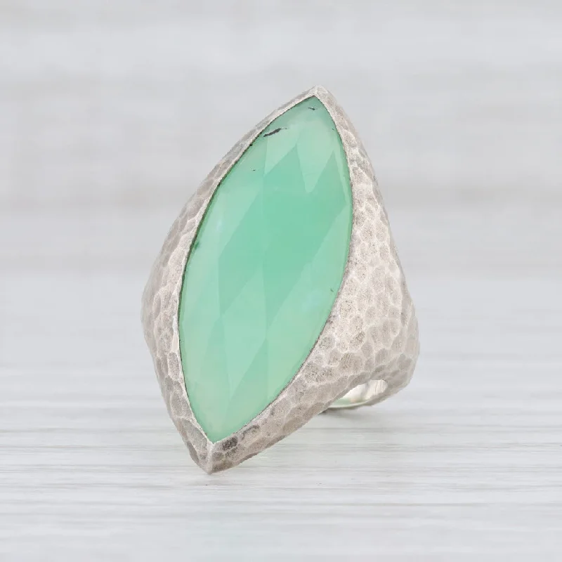 solitaire engagement rings for women-New Nina Nguyen Green Chrysoprase Ring Mekong Sterling Silver Hammered Size 7